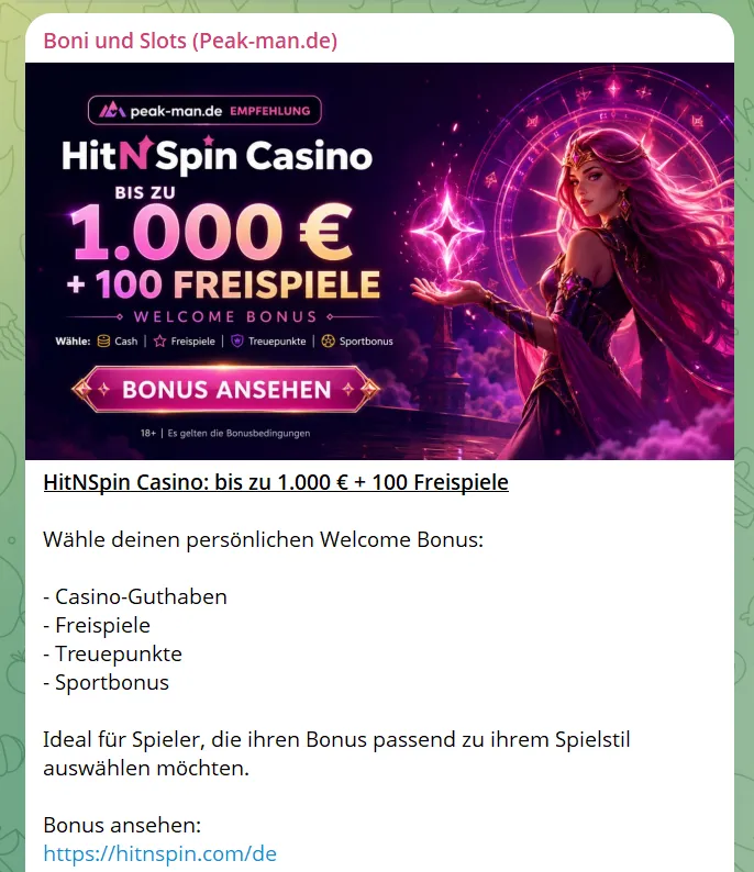 Beispiel eines Beitrags aus der Peak Man Telegram-Community